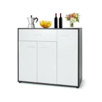 giantex commode armoire de rangement casier-3 portes et tiroir 88x40x80cm pour salon bureau chambre entrée cuisine blanc