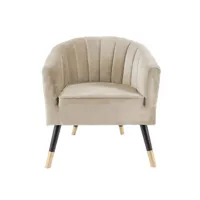 fauteuil 1 place en polyester effet velours - beige