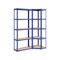 etagères à 5 niveaux 2pcs, etagère de rangement, étagère charge bleu acier et bois d'ingénierie asw80730 meuble pro