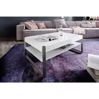 table basse en verre et métal coloris laqué blanc mat - l105 x h38 x p65 cm -pegane-