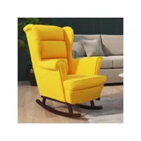 fauteuil à bascule pieds en bois massif d'hévéa jaune velours