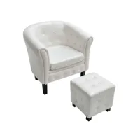 fauteuil chaise siège lounge design club sofa salon cabriolet avec repose-pied cuir synthétique blanc helloshop26 1102305
