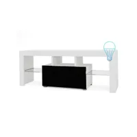3xeliving meuble tv selma 130 cm avec led, blanc noir brillant, largeur: 130cm, profondeur: 35cm, hauteur: 49 cm.