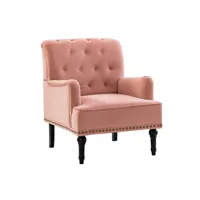 fauteuil à oreilles avec accoudoirs du milieu du siècle, fauteui moderne en velours à dossier haut avec pieds en bois, fauteuil club rembourré, rose