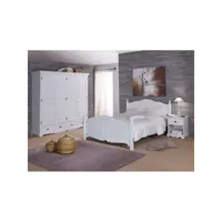 chambre complète blanche style anglais lit 140 cm armoire et chevet 4014041