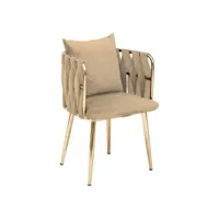 chaise avec accoudoir sawyer métal or et velours beige