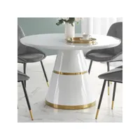 table de salle à manger ronde blanche et métal doré damona 619