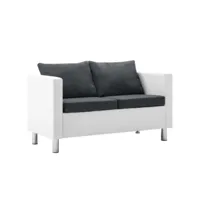 canapé fixe 2 places  canapé scandinave sofa faux cuir blanc et gris foncé meuble pro frco95474
