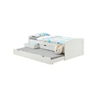 lit gigogne jessy lit enfant fonctionnel avec tiroir-lit et rangement 3 tiroirs, couchage 90x190 cm, en pin massif lasuré blanc