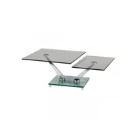 table basse articulée métal-verre - kome - ouverte : l 120 x l 70 x h 40 cm - fermée : l 75 x l 70 x h 40 cm