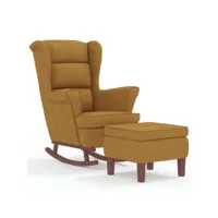 vidaxl chaise à bascule avec pieds en bois et tabouret marron velours