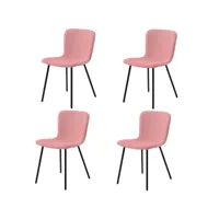 lot de 4 chaises de salle à manger, en velours d'agneau, structure en métal, style contemporain, rose