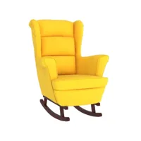 vidaxl fauteuil à bascule pieds en bois massif d'hévéa jaune velours