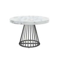 paris prix - table de repas ronde virginia 110-260cm blanc & effet marbre