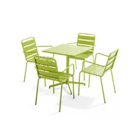 ensemble table de jardin et 4 fauteuils en métal vert  - palavas