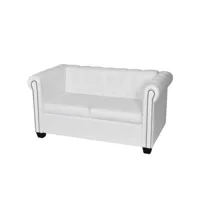 canapé fixe 2 places  canapé scandinave sofa cuir synthétique blanc meuble pro frco78724