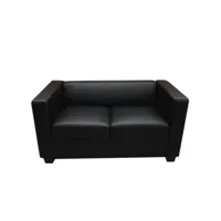 canapé, sofa lille, 2 places, 137x75x70cm, cuir reconstitué ~ noir
