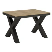 table extensible 6 à 16 places l120 à 380cm bois clair et cadre métal gris foncé tsara-support 2 pieds