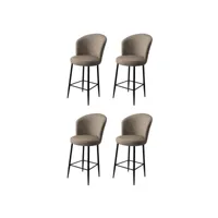 lot de 4 chaises de bar floranso velours cappuccino et métal noir