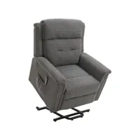 fauteuil releveur électrique inclinable - repose-pied ajustable - télécommande - fauteuil de relaxation - tissu polyester aspect lin gris chiné
