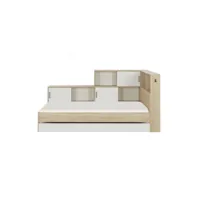 cadre + tête de lit avec rangements 90*200 bois-blanc - lucas - l 221 x l 120 x h 104 cm - neuf