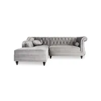 canapé d'angle gauche empire velours argent style chesterfield