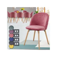 miadomodo® chaises de salle à manger - set de 8, scandinave, siège en pp, rembourré, pieds en hêtre, style nordique, rose