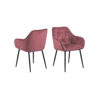 lot de 2 chaises de salle à manger avec accoudoirs effet velours - rose et noir