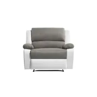 relaxxo - fauteuil de relaxation manuel leo avec assise xxl en simili et microfibre - blancgris