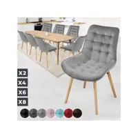 miadomodo® chaises de salle à manger - set de 8, scandinave, velours, siège en pp, rembourré, pieds en hêtre, style nordique, gris clair
