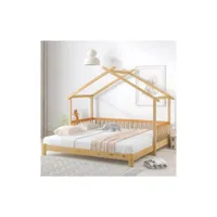 lit enfant extensible en bois massif, maisonnette, lit simple et double, naturel (200x90cm) moselota