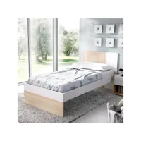 lit enfant dcernoi, structure simple pour chambre, lit simple avec tête de lit, 196x97h79 cm, blanc et chêne 8052773875912