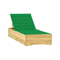 transat chaise longue bain de soleil lit de jardin terrasse meuble d'extérieur avec coussin vert bois de pin imprégné helloshop26 02_0012537