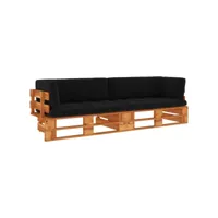 canapé fixe 2 places palette  canapé scandinave sofa et coussins pin imprégné de marron miel meuble pro frco79189