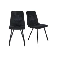 lot de 2 chaises en velours noir avec piètement métal noir - nami