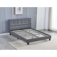 lit 120x190cm avec tête de lit gris lit tête de lit boutonnée - cuir synthétique