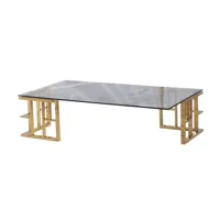 table basse rectangle leo - verre/gold -  acier verre