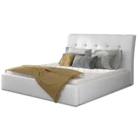lit capitonné avec rangement simili cuir blanc klein - 4 tailles-couchage 180x200 cm
