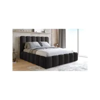 lit en velours avec tête de lit matelassée et coffre de rangement buble - velours noir - 160x200