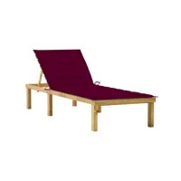 chaise longue avec coussin bordeaux bois de pin imprégné 4