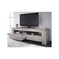 meuble tv 2 tiroirs chêne beige - toulouse - l 140 x l 42 x h 47 cm