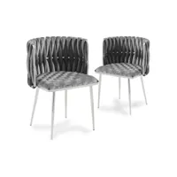 lot de 2 chaises en velours gris pieds en métal argenté polo