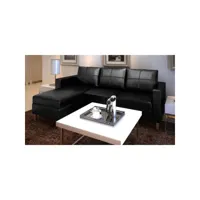 canapé fixe 3 places sectionnel  canapé scandinave sofa cuir synthétique noir meuble pro frco63312