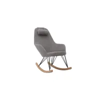 rocking chair scandinave en tissu effet velours gris, métal noir et bois clair jhene