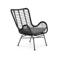 fauteuil lounge contemporain noir en rotin synthétique carnac 219