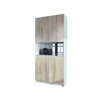 armoire de bureau blanc mat et aspect chêne scié (l-h-p) : 82 - 184 -  37