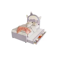 violet 90 * 200cm cartoon lit d'enfant, matériel pu, avec lit dépliable rétractable, unicorn style