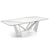 table rectangulaire plateau en céramique effet grès marbré et pieds acier laqué trypa