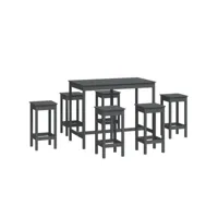 ensemble de bar 7 pcs, table et chaises de salle à manger gris bois de pin massif plq7779 meuble pro