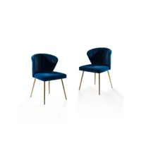 chaises de salle à manger en velours scandinave chaises modernes pour la cuisine avec pieds en métal, bleu, lot de 2